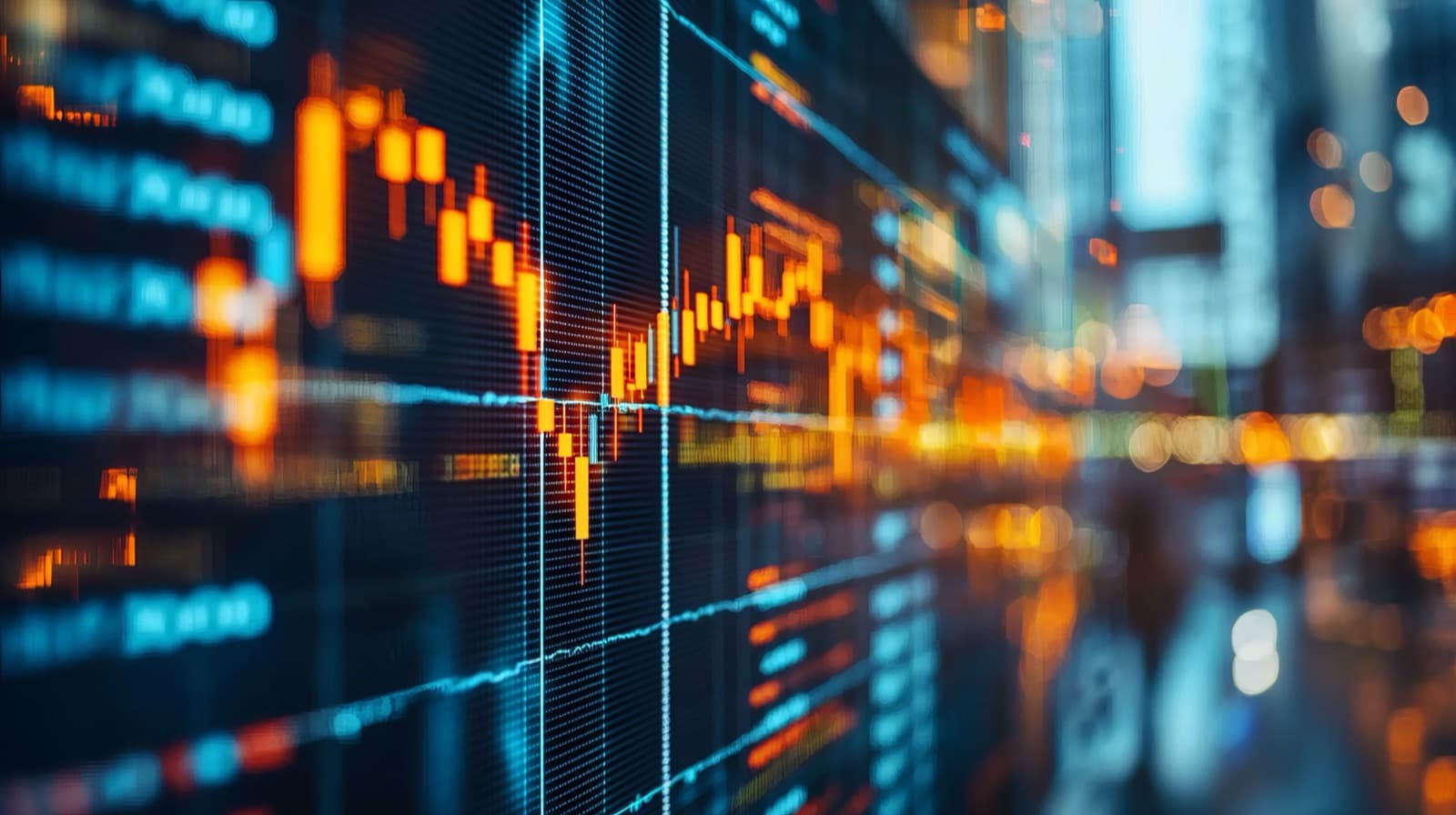Stock market ticker and chart display showing financial data